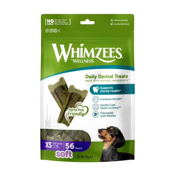 Snacks dentales whimzees soft xs: 56 bolsas de valor para perros pequeños