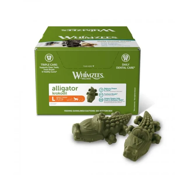 Compra whimzees alligator l 30uds: snacks dentales para perros grandes