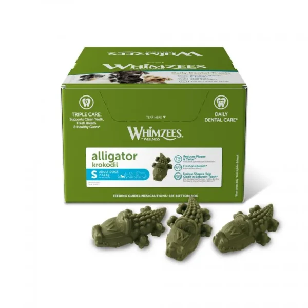 Whimzees alligator s 150uds: snacks dentales naturales para perros saludables