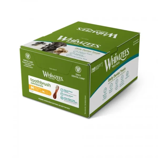 Whimzees cepillo dental para perros tamaño m – caja de 75 unidades para una salud bucal óptima