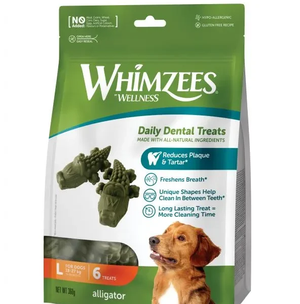Whimzees alligator l 6uds: snacks dentales naturales para perros grandes