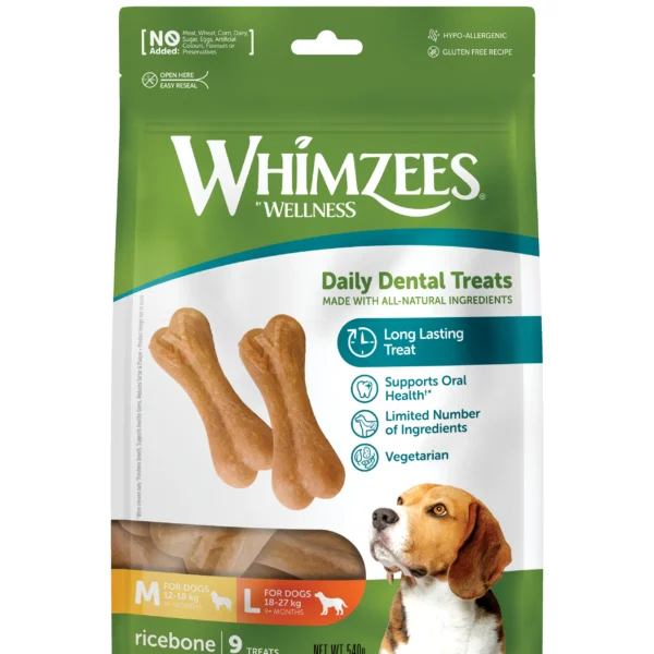 Whimzees ricebone 9uds: snacks dentales para perros saludables y deliciosos