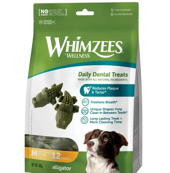 Whimzees alligator m 12uds: snacks dentales naturales para perros - cuidado oral efectivo