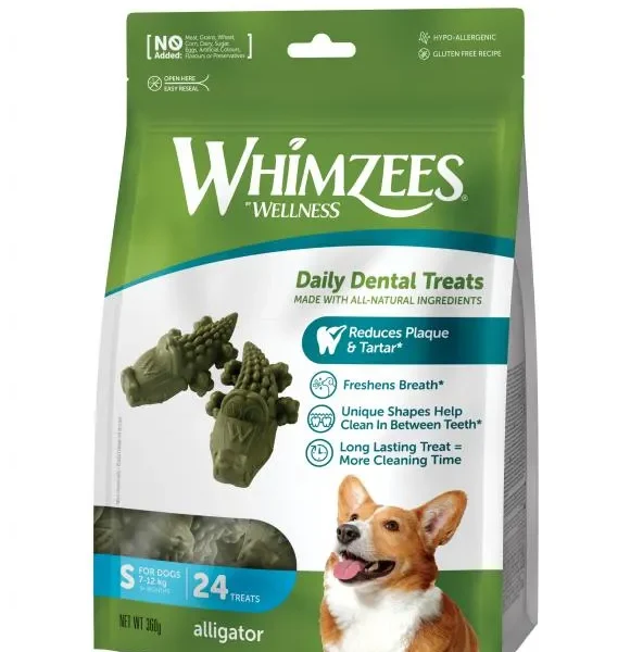 Whimzees alligator s: snacks dentales naturales para perros - pack de 24uds