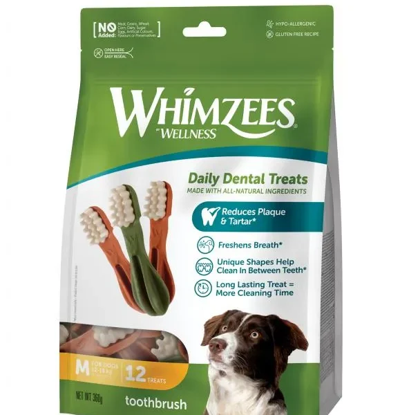 Whimzees cepillo dental para perros medianos – pack de 12 unidades para higiene oral perfecta