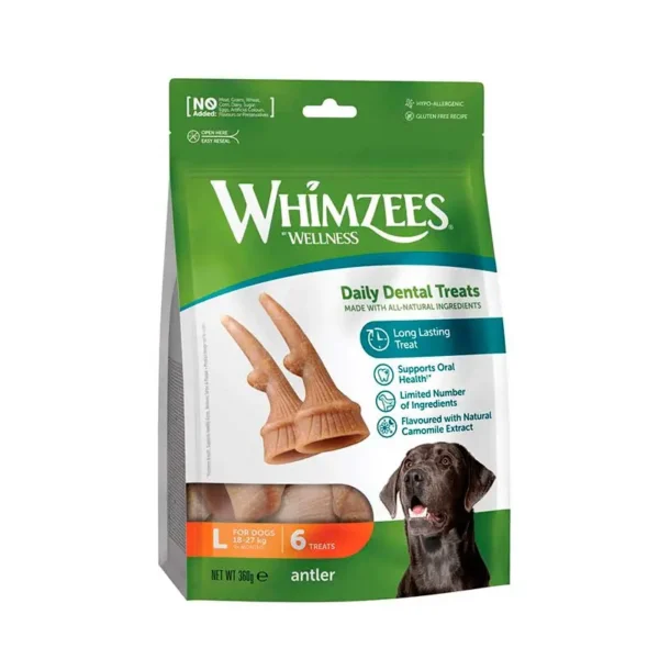 Whimzees astas para perros tamaño l – salud dental y diversión en 6 unidades