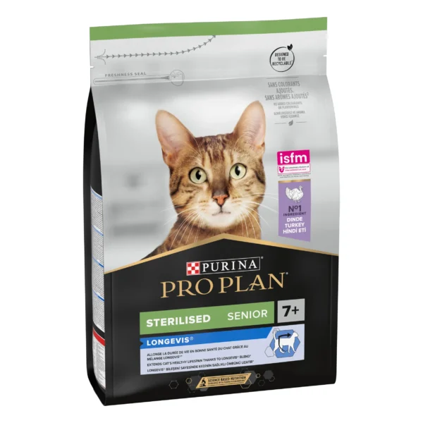 Pro plan feline adult sterilised 7+ pavo 3kg - alimento seco para gatos con piel sensible y sin aditivos artificiales
