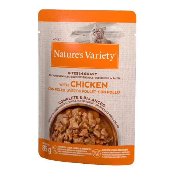 Bocaditos en salsa de pollo para gatos - nature’s v 22x85g