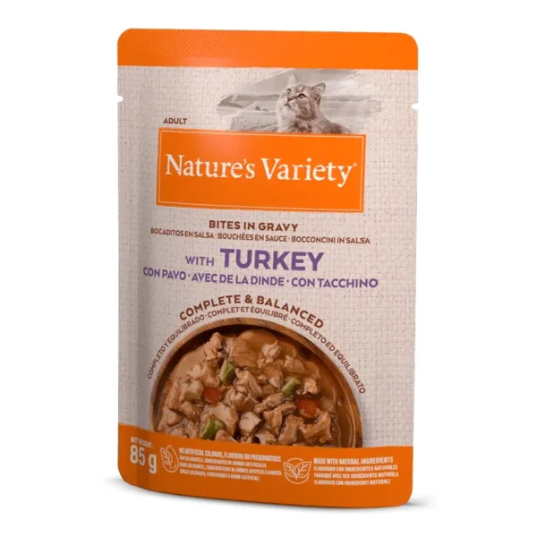 Bocaditos en salsa de pavo para gatos - nature’s v 22x85g