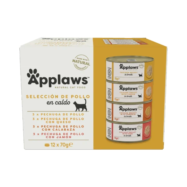 Applaws multipack comida húmeda para gatos - 12 latas de pollo natural, sin aditivos, alta en proteínas y saludable