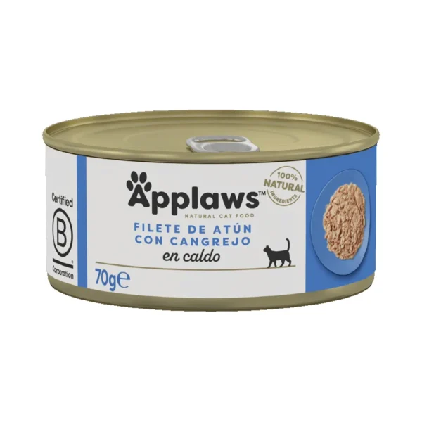 Alimento húmedo para gatos applaws: lata de atún y cangrejo 24x70g – ingredientes naturales, alta proteína y sin aditivos artificiales