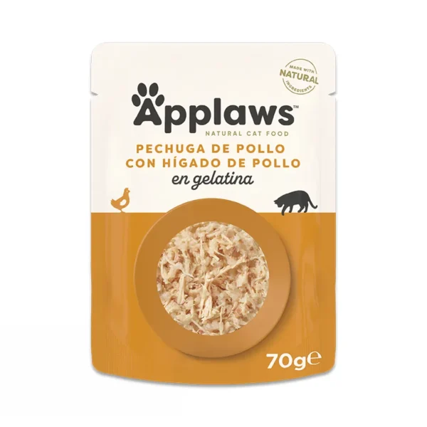Applaws cat alimento húmedo en gelatina de hígado y pollo - natural y sin aditivos, 16x70g