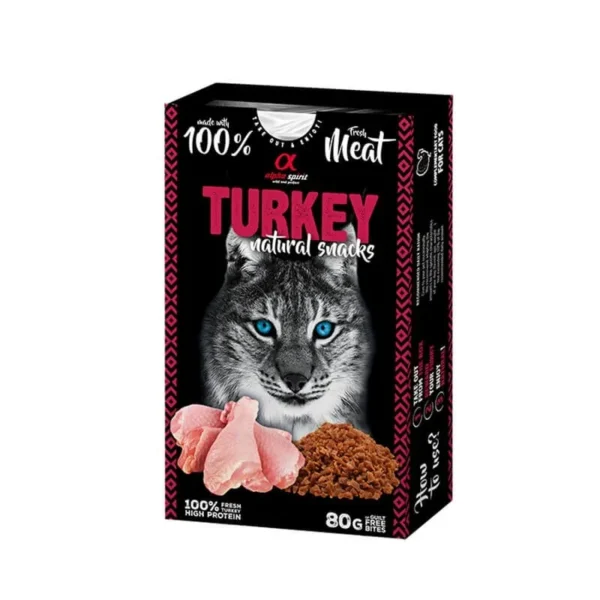 Alpha spirit feline pavo natural snack 6x80 gramos - alimento complementario para gatos con pavo, pollo y cerdo