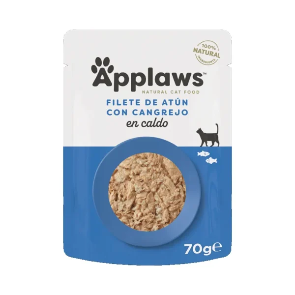 Applaws comida húmeda para gatos: atún y cangrejo en caldo 12x70g - alimentación saludable