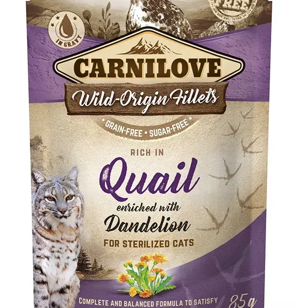 Carnilove cat pouch esterilizado codorniz 24x85g - comida húmeda saludable para gatos