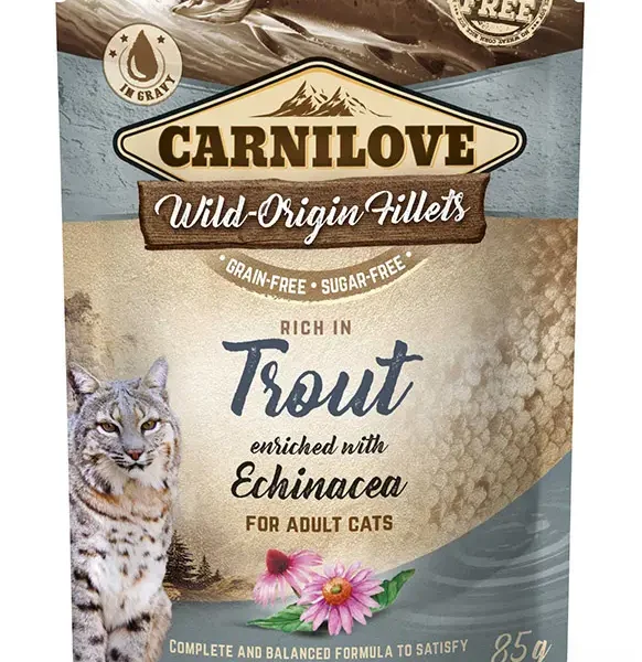 Comida húmeda para gatos carnilove trucha 24x85g - alimentación saludable
