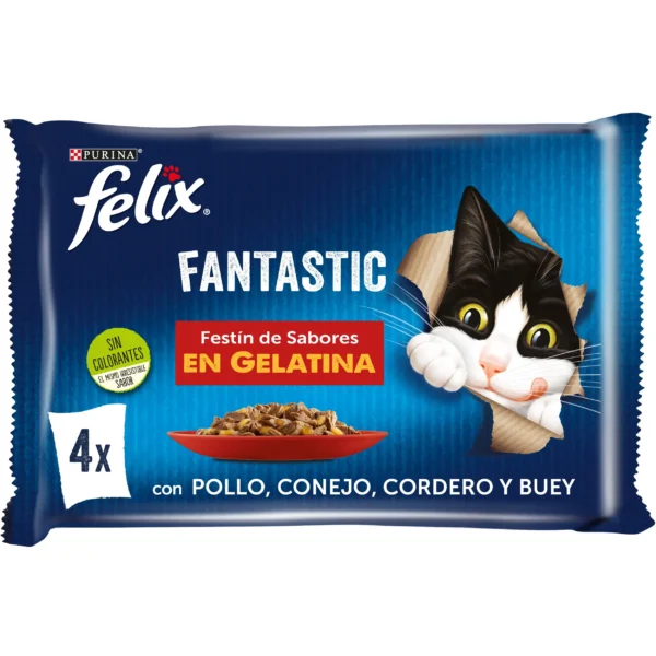 Felix feline fantutic festín de carnes 12x4x85g - comida húmeda saludable para gatos con cereales y carnes
