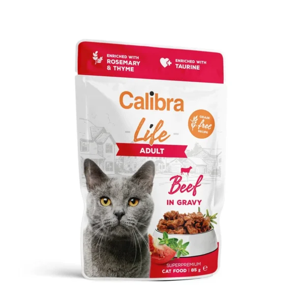 Calibra cat life pouch adulto buey en salsa 28x85g - comida húmeda saludable para gatos