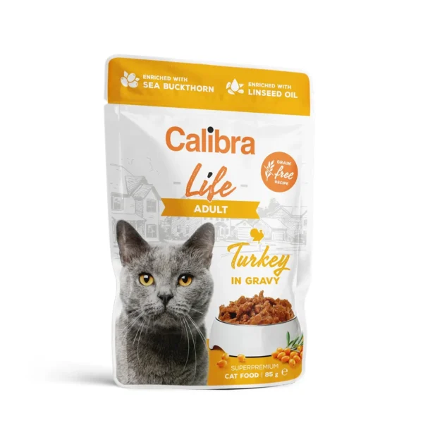 Calibra cat life pouch adulto pavo en salsa 28x85g - comida húmeda saludable para gatos adultos