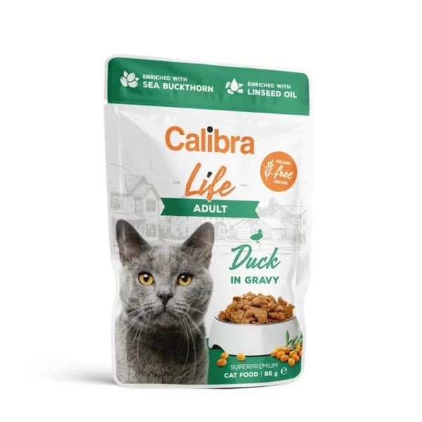 Calibra cat life pouch adulto pato en salsa 28x85g - comida húmeda saludable para gatos