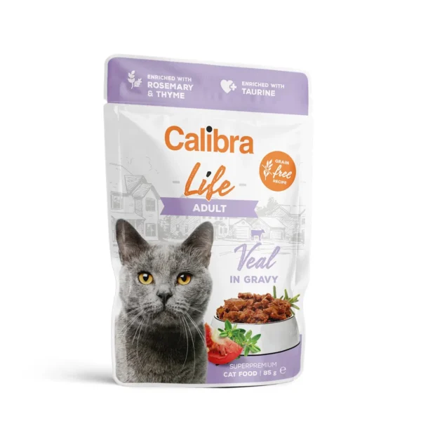 Calibra cat life pouch adulto ternera en salsa 28x85g - comida húmeda saludable para gatos