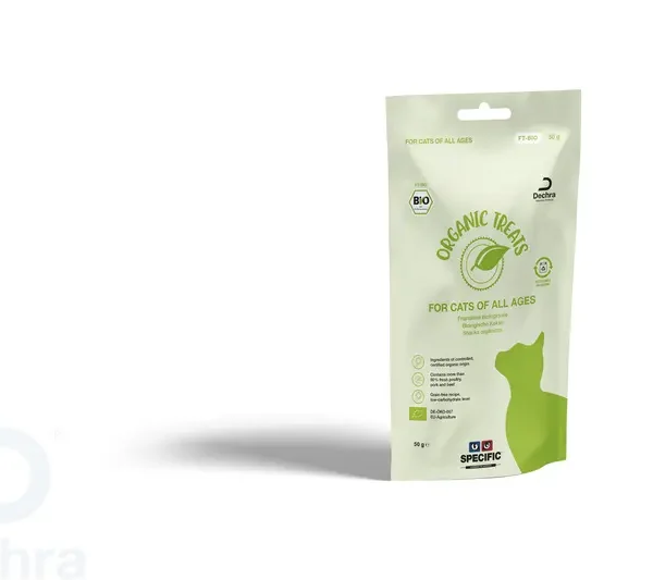 Deliciosas golosinas orgánicas para gatos specific feline ft-bio - caja 8x50 gramos