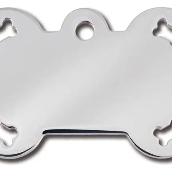 Chapas petscribe hueso grande cromado perforado 5u: identificación duradera para mascotas