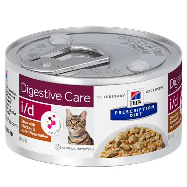 Comida para gatos hill’s hpd feline i/d: estofado de pollo y verduras 24x82g para salud digestiva