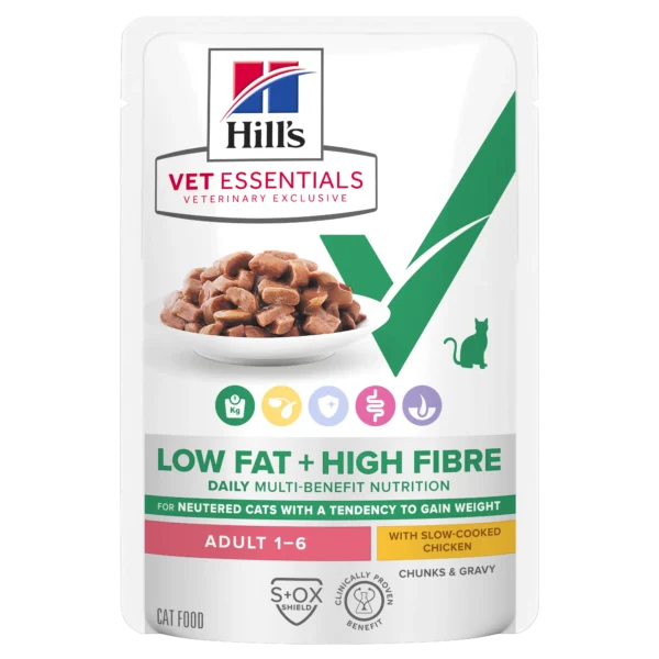 Comida para gatos esterilizados hill’s vetess adulto pollo 12x85g – control de peso efectivo
