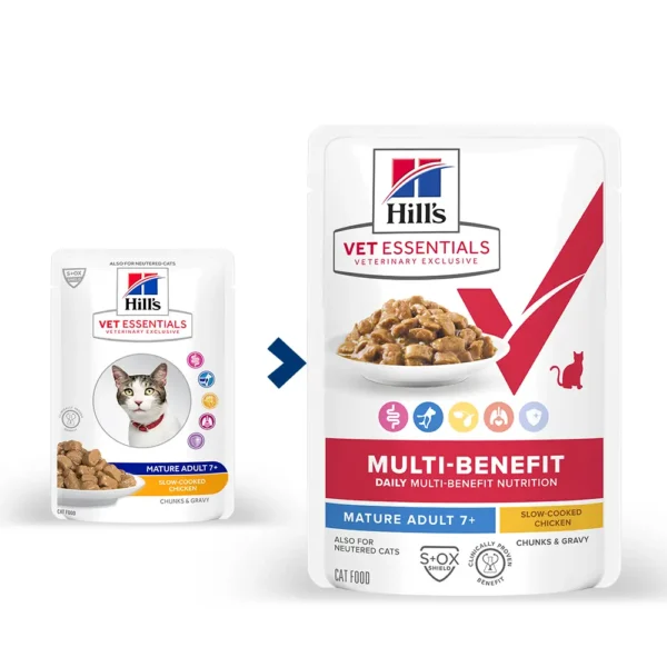 Comida para gatos mayores hill’s vetess feline multibenefit pollo 12x85g - nutrición óptima y salud integral