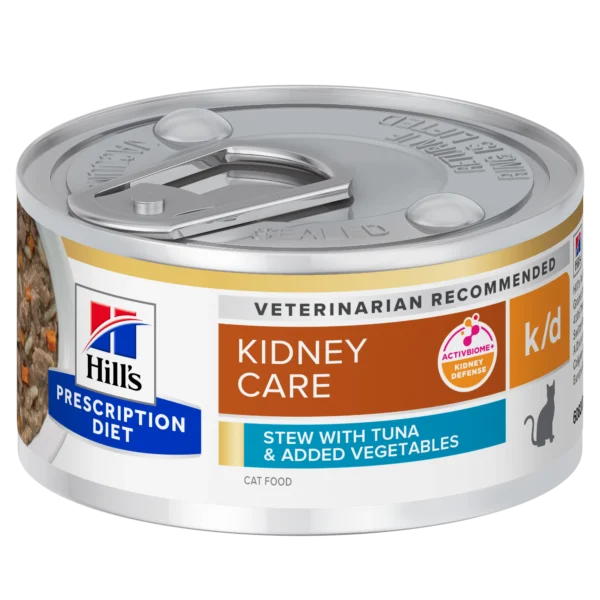 Comida para gatos hill’s hpd feline k/d: estofado de atún y verduras para salud renal óptima 24x82g
