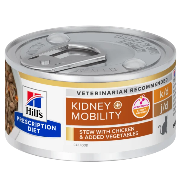 Comida para gatos hill’s hpd feline k/d mobility: salud renal y articular con pollo y verduras 24x82g
