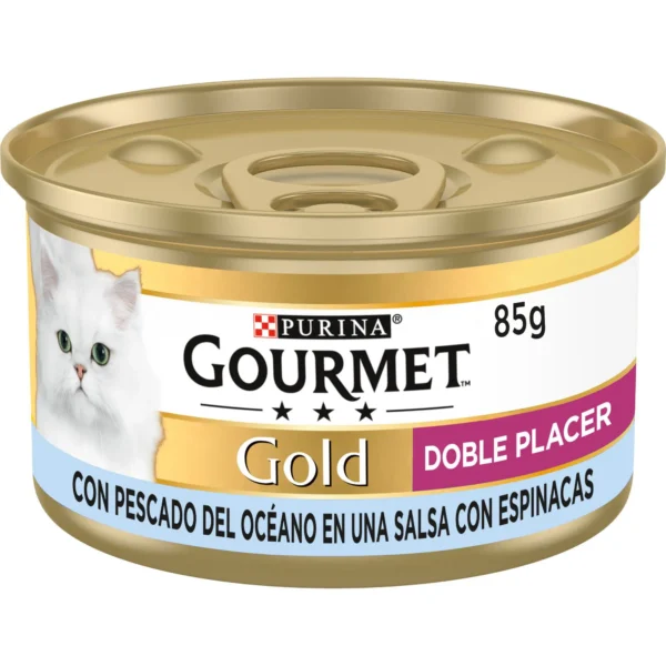 Gourmet gold multi doble placer pescado y espinaca 24x85g - comida húmeda saludable para gatos con prebióticos naturium y ingredientes naturales