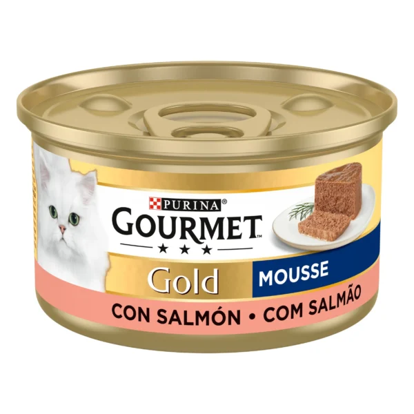 Gourmet gold single mousse de salmón 24x85g - alimento húmedo saludable para gatos con prebióticos naturales