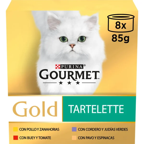 Purina gourmet gold multi tartalette 8x85g - comida húmeda premium para gatos con proteína de calidad y sin aditivos artificiales