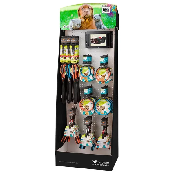 Kit de collares y correas ergofluo matic de ferplast: exhibidor compacto y colorido
