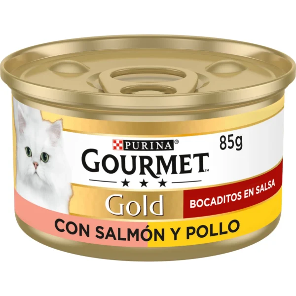 Gourmet gold bocaditos en salsa con salmón y pollo 24x85g - nutrición felina premium