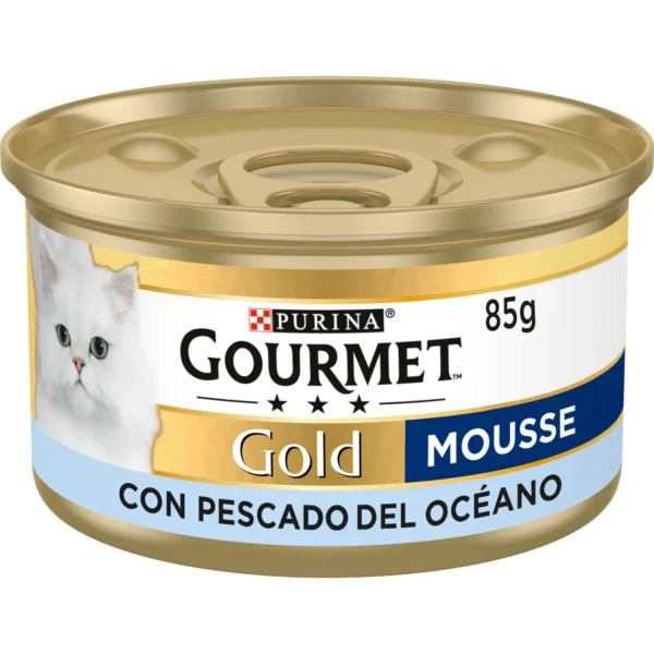 Gourmet gold single mousse pescado oceano para gatos - pack 24x85g - comida húmeda saludable que reduce el sarro y rica en proteínas de pollo