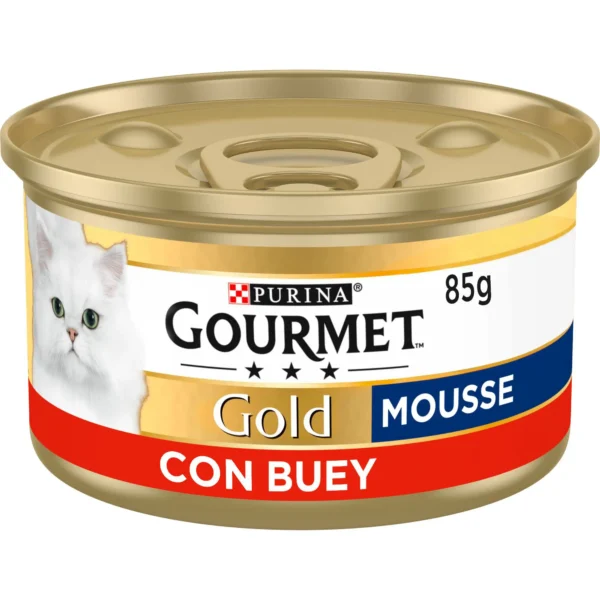 Gourmet gold single mousse de buey 24x85g - comida húmeda para gatos con minerales y prebióticos para salud urinaria y digestiva