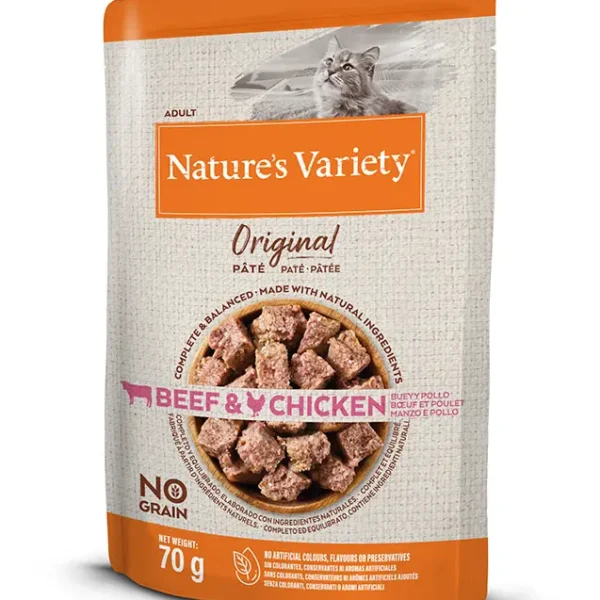 Nature’s v original feline adult paté de buey y pollo 12x70g - comida húmeda saludable para gatos