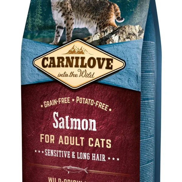 Pienso seco para gatos adultos de pelo largo sensibles - carnilove feline salmón 6kg