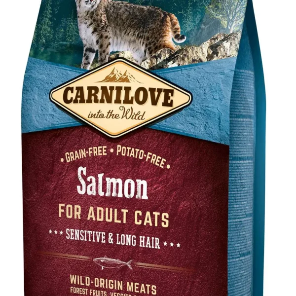 Pienso seco para gatos adultos de pelo largo sensibles - carnilove feline salmón 2kg