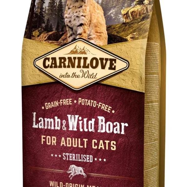 Pienso seco saludable para gatos esterilizados - carnilove feline adulto cordero y jabalí 6kg