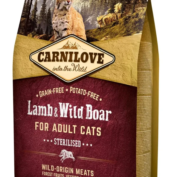 Pienso seco saludable para gatos esterilizados - carnilove feline adulto cordero y jabalí 2kg