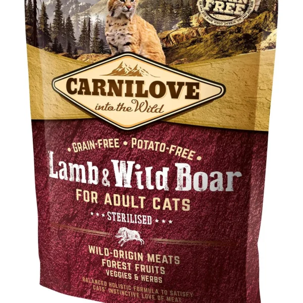 Comida seca saludable para gatos esterilizados - carnilove feline adulto cordero y jabalí 400g