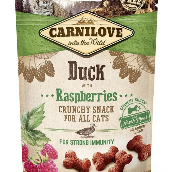 Carnilove feline crunchy snack de pato y frambuesa - caja 10x50 gramos