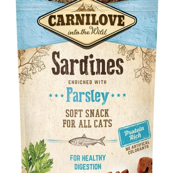Snack semi húmedo para gatos carnilove de sardina y perejil - pack 12x50g