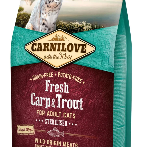 Pienso seco saludable para gatos esterilizados - carnilove feline adulto con carpa y trucha fresca 2kg