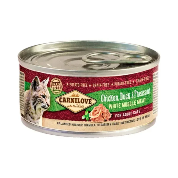 Carnilove feline adult pollo y pato - comida húmeda saludable para gatos, caja 12x100g