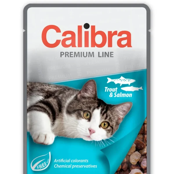 Calibra Cat Adult Pack с пъстърва и сьомга - мокра храна за възрастни котки, кутия 24x100 г